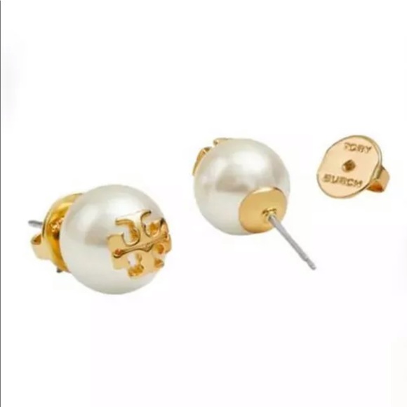 Tory Burch Logo Pearl Earring Studs - Picture 5 of 5